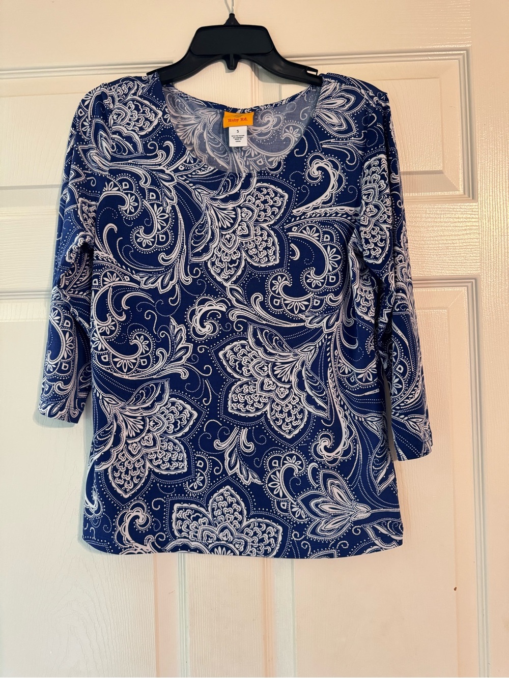 Ruby Rd Navy White Paisley Scoop-Neck Women's Top